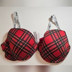 Victoria’s Secret Festive 38D Red Plaid Lightly Lined Underwire T-Shirt Bra